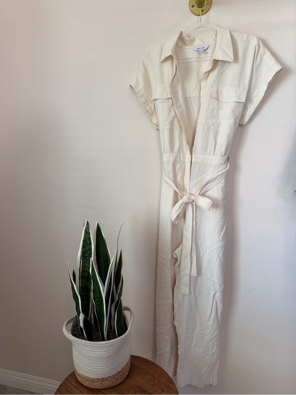 Nine West cream belted jumpsuit
